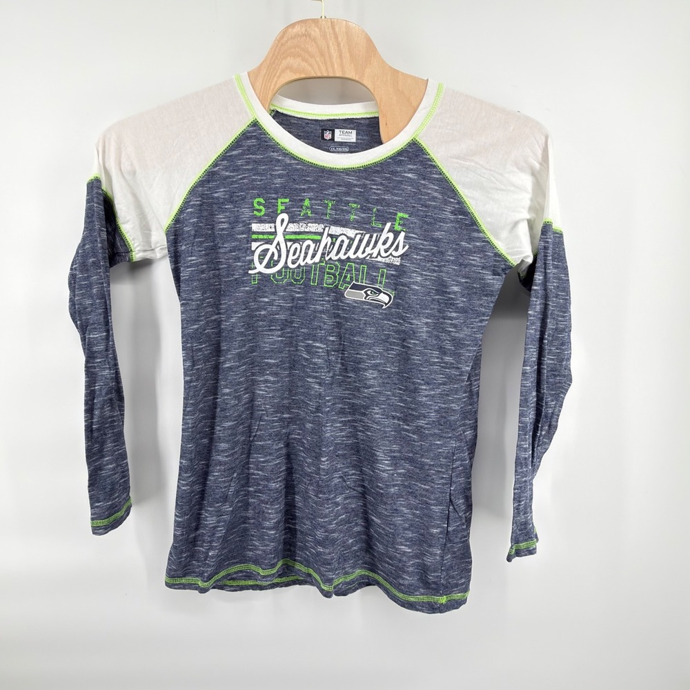 NFL Team Apparel Seattle Seahawks T-Shirt Womens XXL Blue White Green Raglan